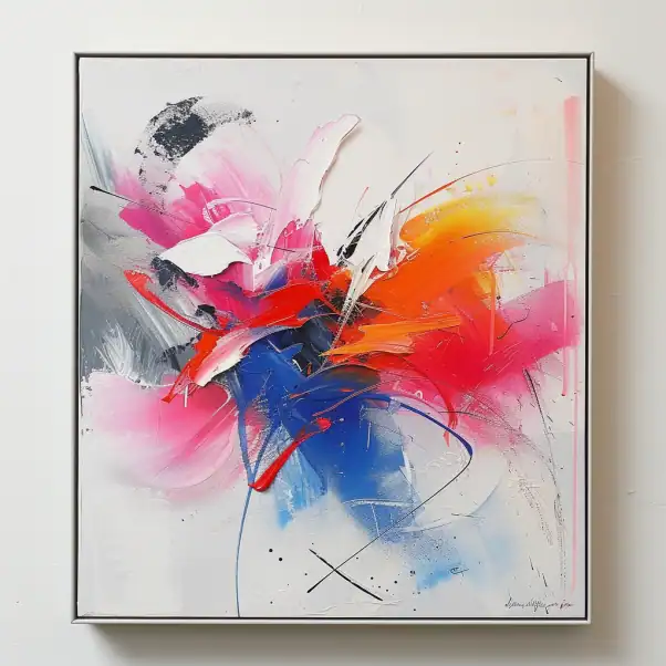 Tableau abstrait colore cadre en argent