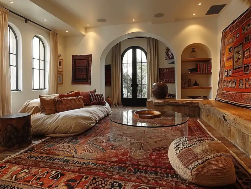 Table basse en verre dans un salon marocain Table basse en verre dans un salon marocain