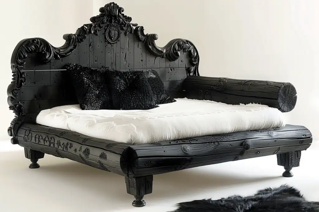 Lit en bois brûlé shou sugi ban style Smoke de Maarten Baas