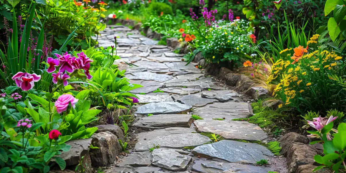 Chemin de pierres dans un jardin