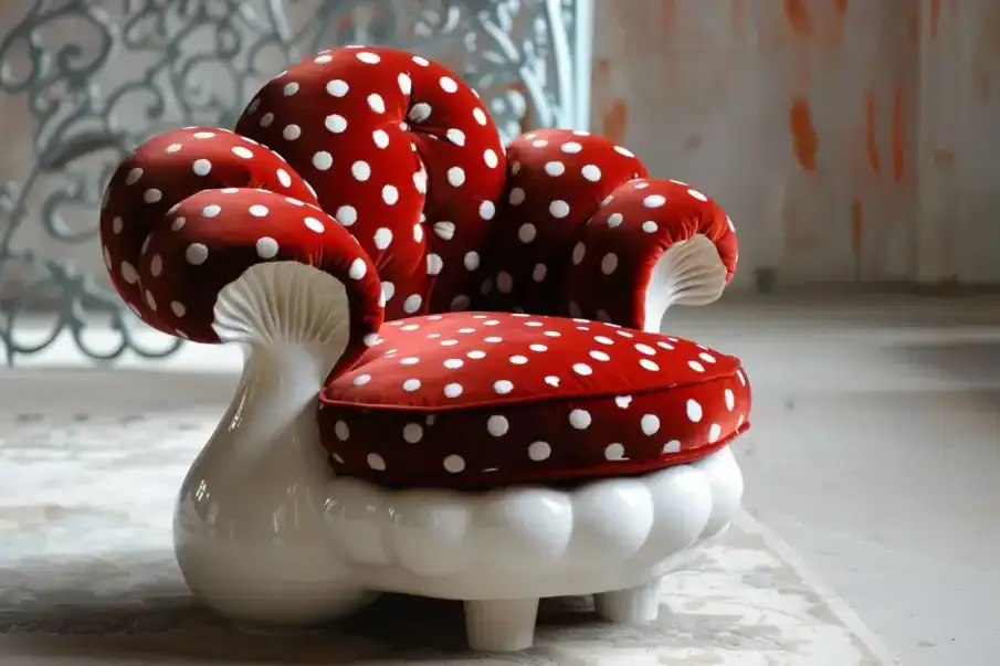 Fauteuil baroque amanite rouge a pois blancs e1720010037983