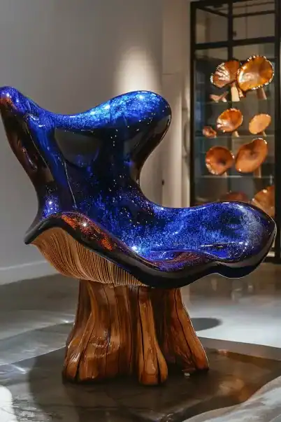 Fauteuil champignon bleu design de luxe e1720010056336