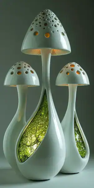 Lampadaire design en forme de champignon vert blanc