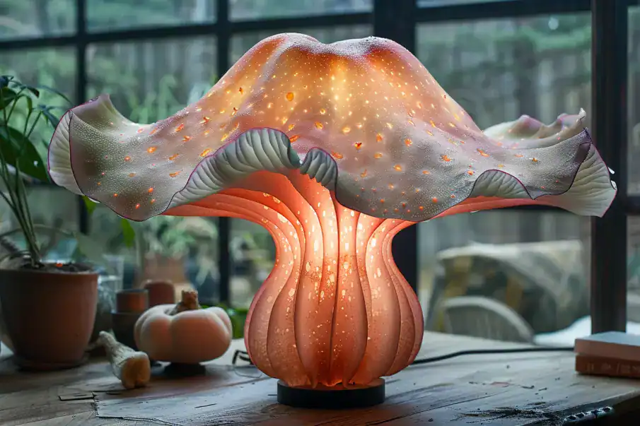 Lampe de table en forme de champignon rose