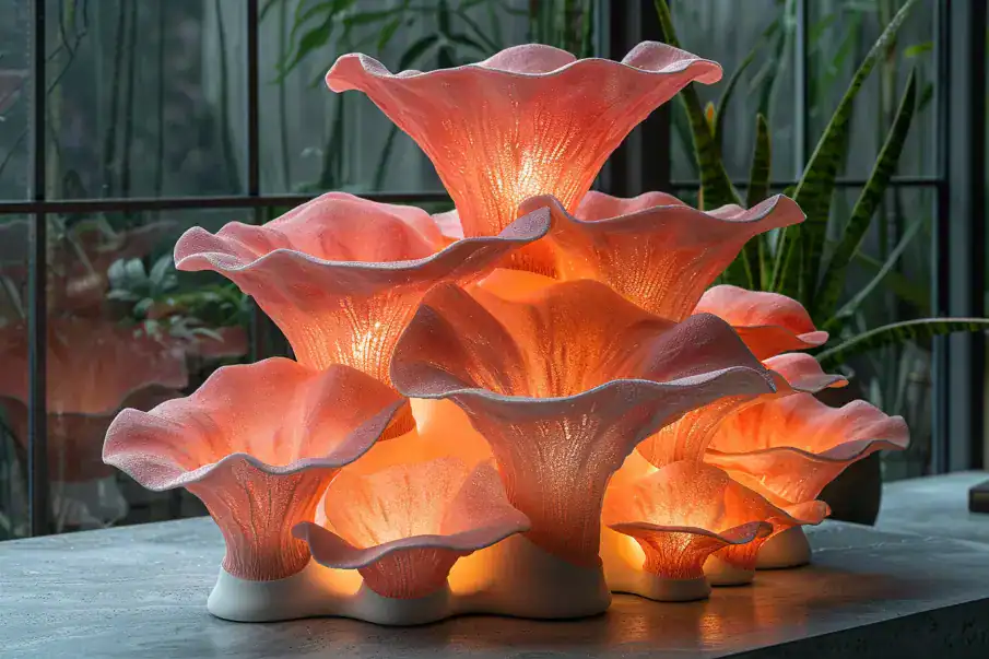 Lampes de table en forme de girolles chanterelles roses