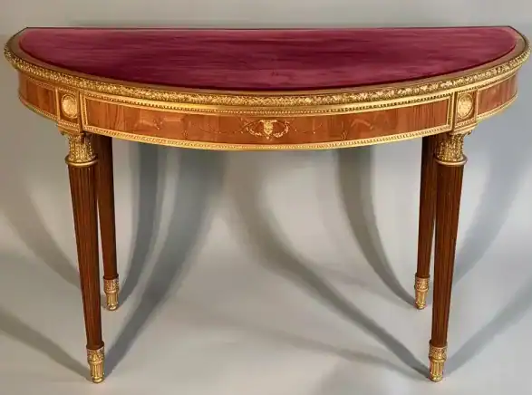 Table console style Empire tapissee de velours bordeaux e1721505965681