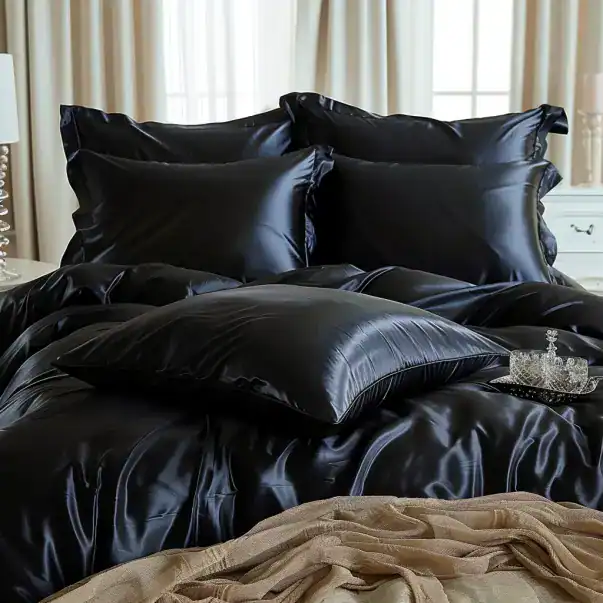 draps et taie doreiller en soie noire