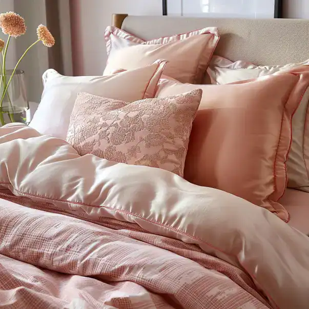 housse de couette et taie d'oreiller en gaze de coton rose et corail