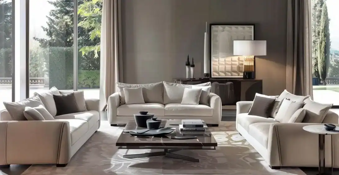 Décoration d'intérieur d'un salon gris blanc de style moderne