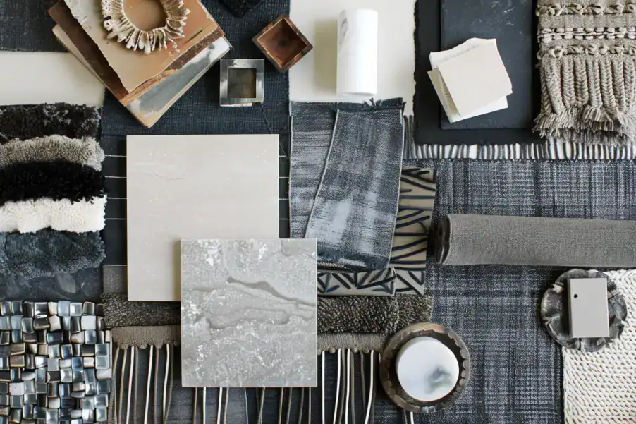 Moodboard de matières couleurs et objets