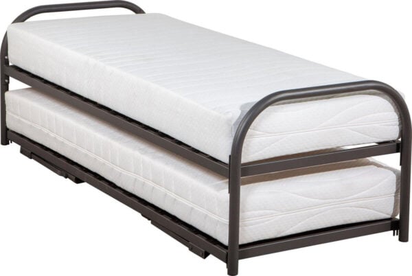 Lit gigogne en métal avec 2 matelas