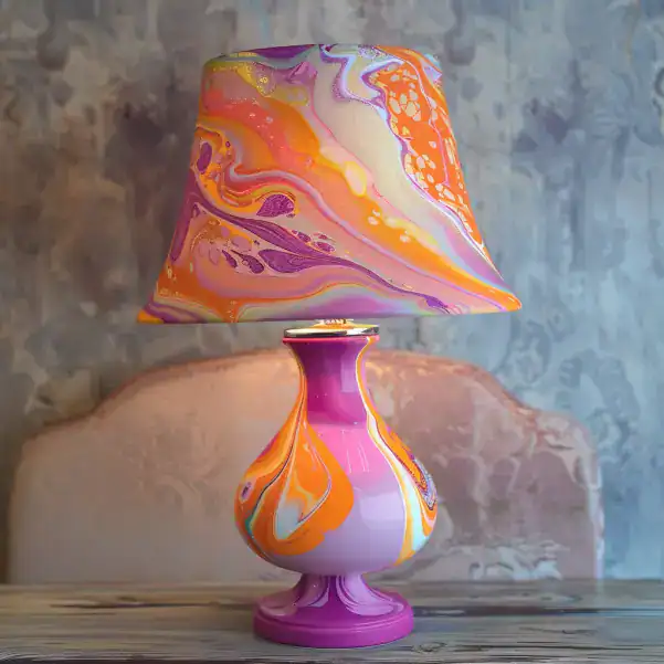 Relooking de lampe de chevet repeinte en rose violet et orange