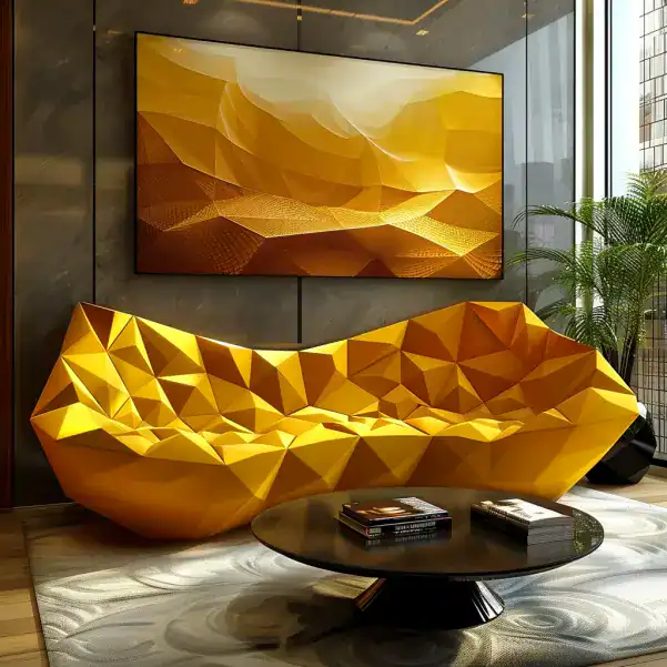 Canapé en 3D polygonale couleur or