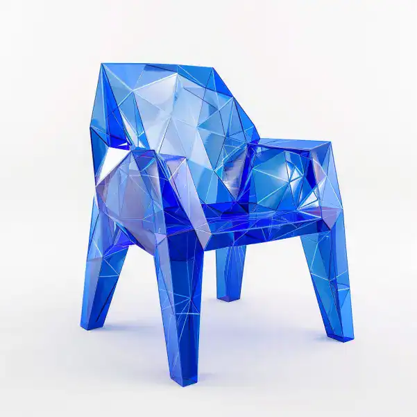 Chaise en plastique bleu électrique en polygones 3D