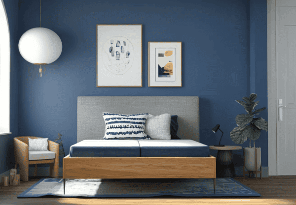Chambre bleue style scandinave