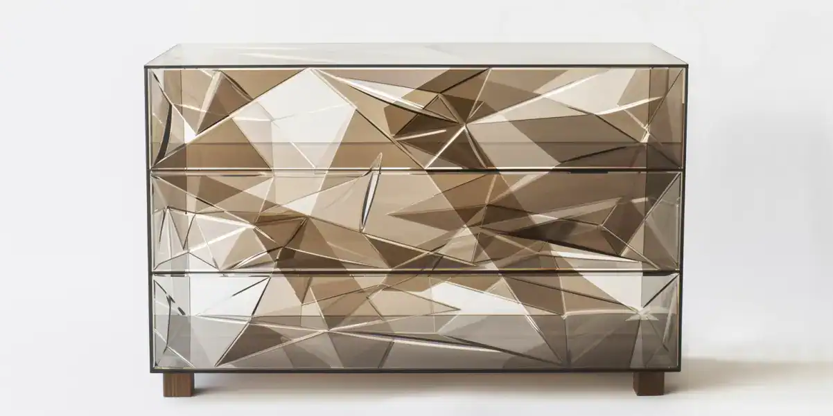 Commode en 3D polygonale et plastique transparent beige