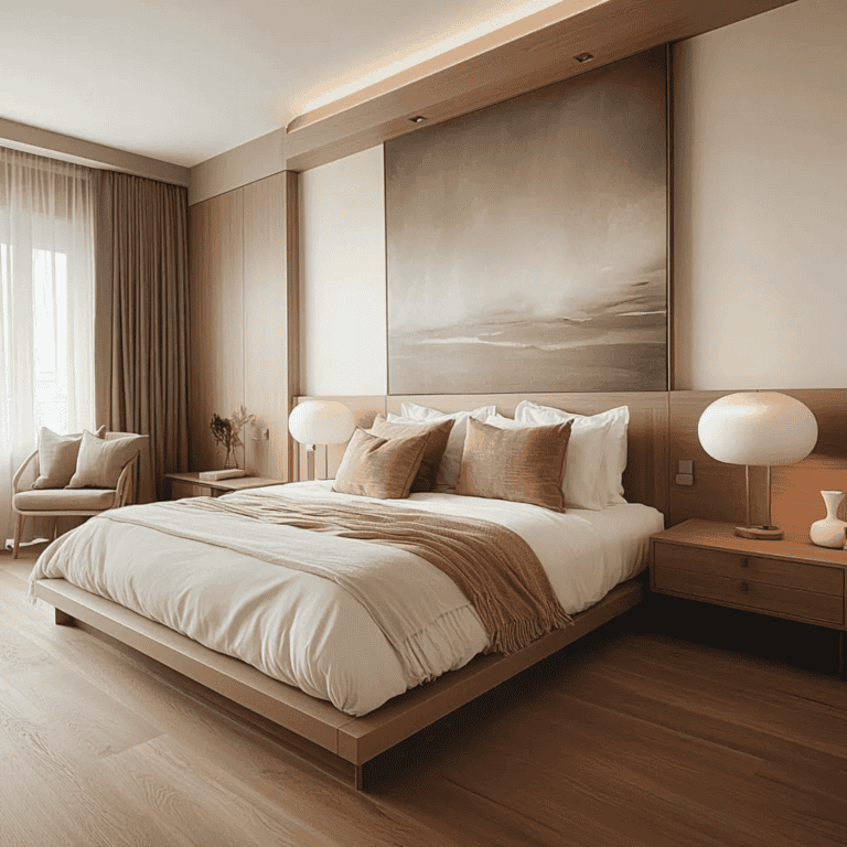 Déco chambre scandinave bois et couleurs chaudes