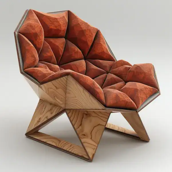 Fauteuil en bois et polygones 3D orange