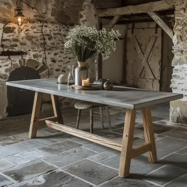 Table en béton marron dans une maison de campagne