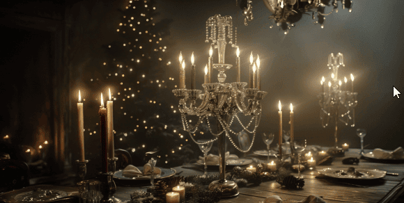 Un chandelier et des bougies sur une table de Noël
