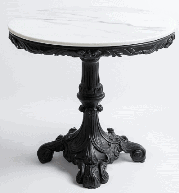 Guéridon marbre blanc et fonte