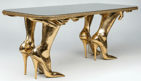 Table aux pieds dorés