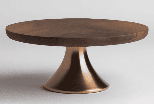 Table ronde design cuivre et bois massif