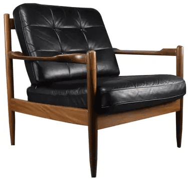 Fauteuil en teck et cuir noir - Grete Jalk
