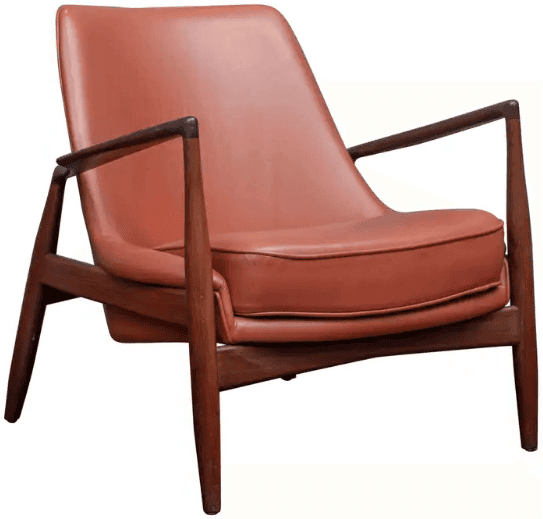 fauteuil Seal teck et cuir corail - Ib Kofod-Larsen