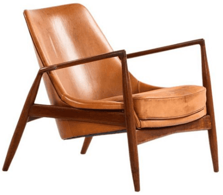 fauteuil Seal teck et cuir orangé - Ib Kofod-Larsen