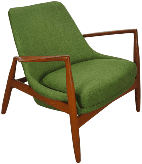 fauteuil Seal teck et tissu vert - Ib Kofod-Larsen